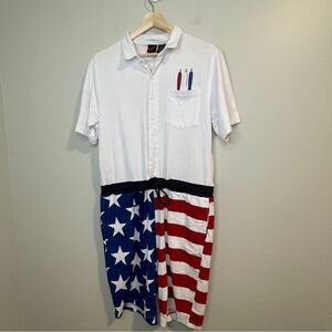 Mad Engine 4th Of July USA Romper Costume Mens Stars Stripes 1Pc Drawstring L